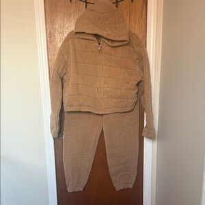 TNA Tan Quilted Hoodie and Sweatpants Set